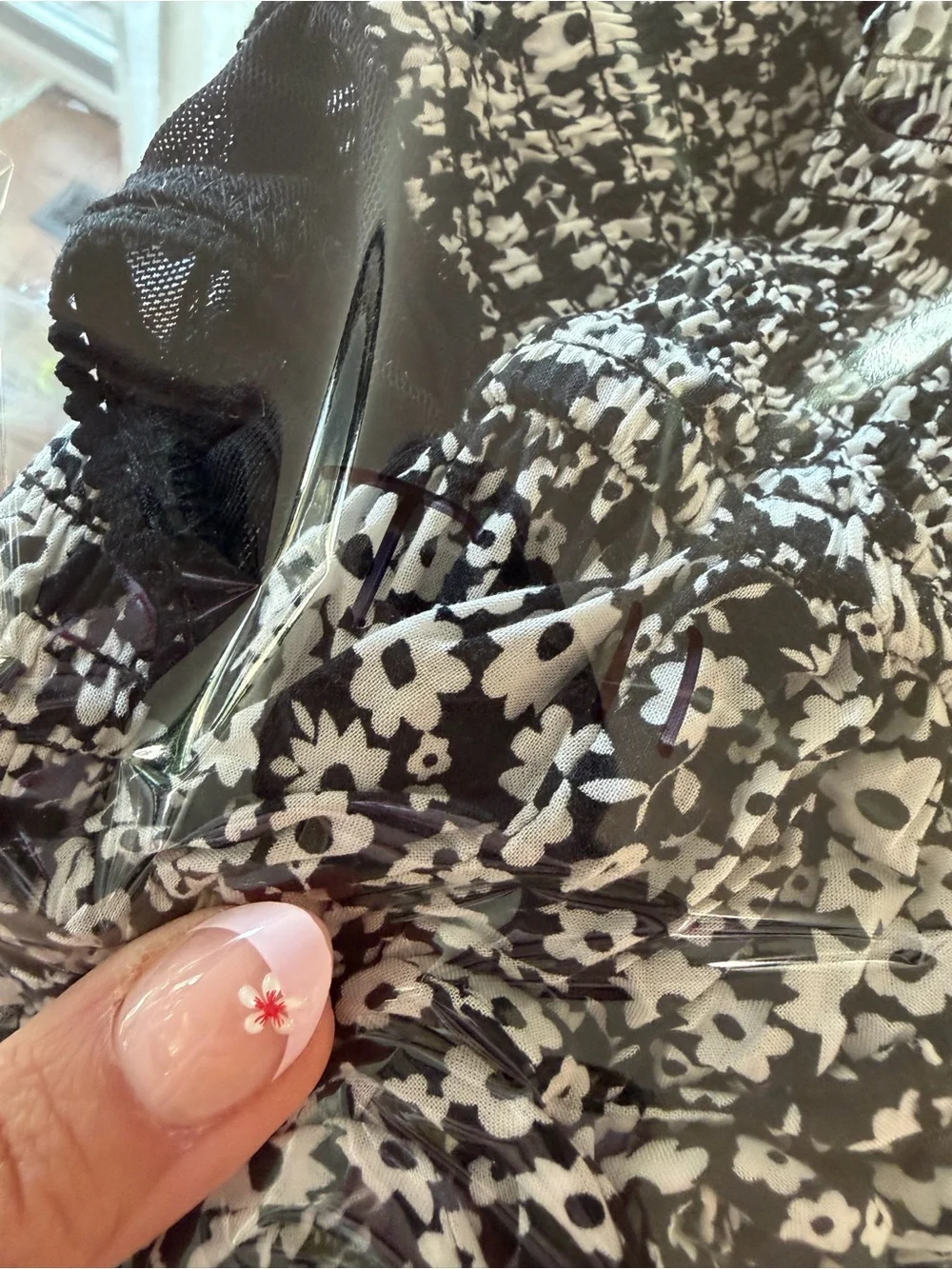 Free People Black and White Floral Smocked Bodysuit XS